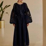 Embroidered GEM women's black Richelieu linen dress