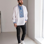 Vyshyvanka men's white ornament Merezhka