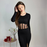 Black romantic silhouette dress with corset 1430 Artmon