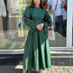 Green embroidered dress made of linen Memories EMBROIDERED GEM