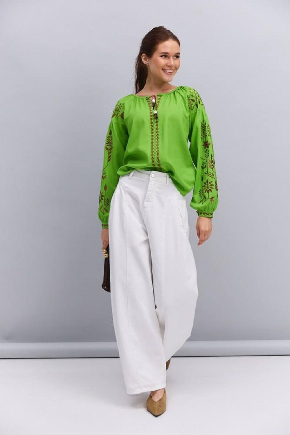 Green embroidered shirt with chocolate embroidery 32986_green