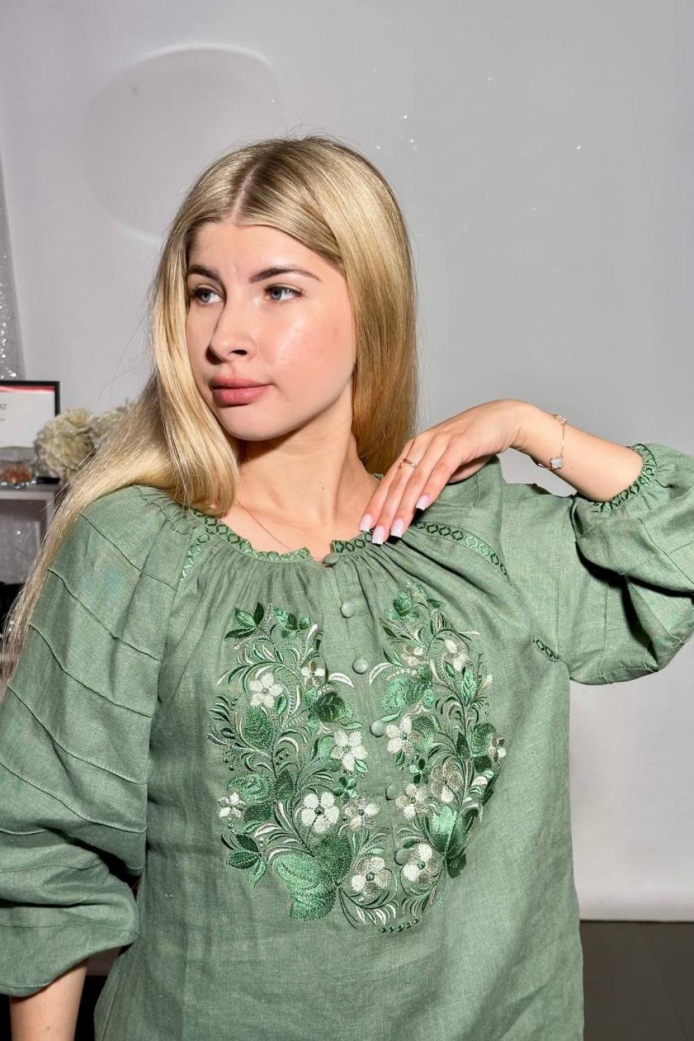 Women's green embroidered shirt of the author's work