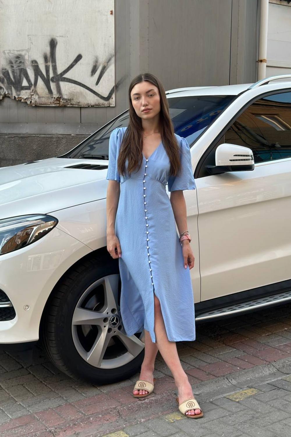 Сукня міді блакитна з льоном Stolyarchuk 891