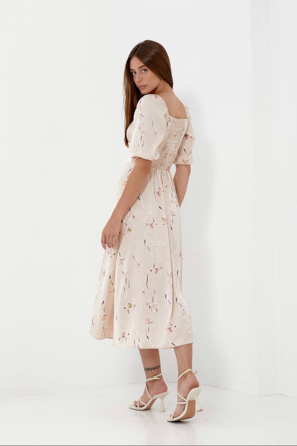 Beige silk dress in floral print