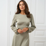 Midi dress in olive color with premium satin