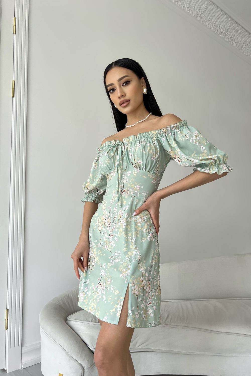 Mini dress olive in floral print Larionoff