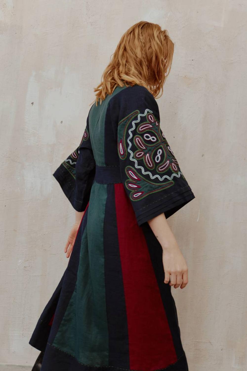 Embroidered blue-green dress Gelena EMBROIDERED GEM