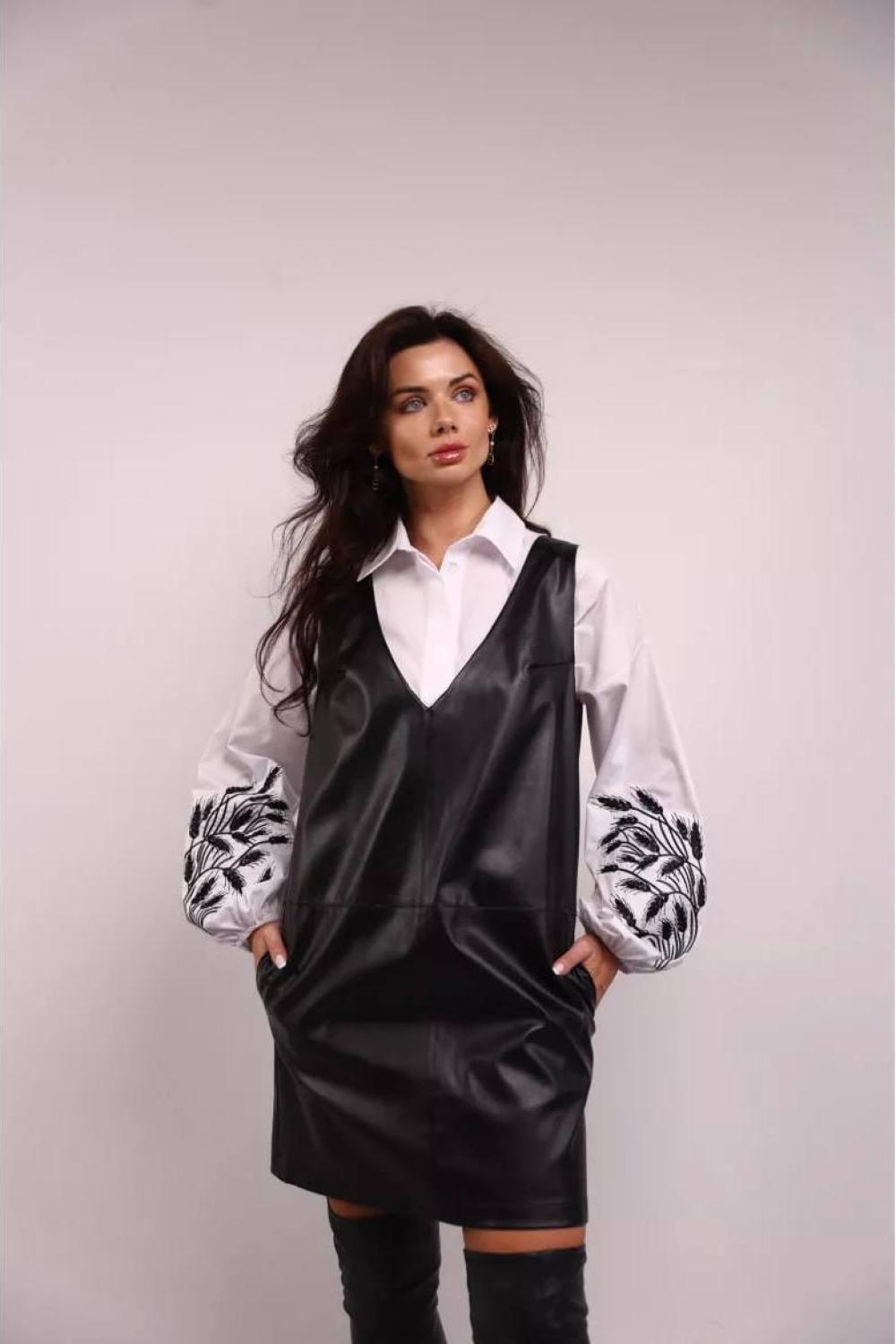 A classic white blouse with embroidered ears of corn