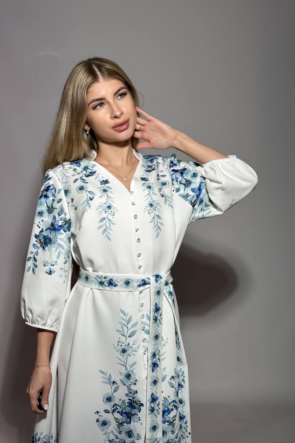 Embroidered dress women's white with red flowers