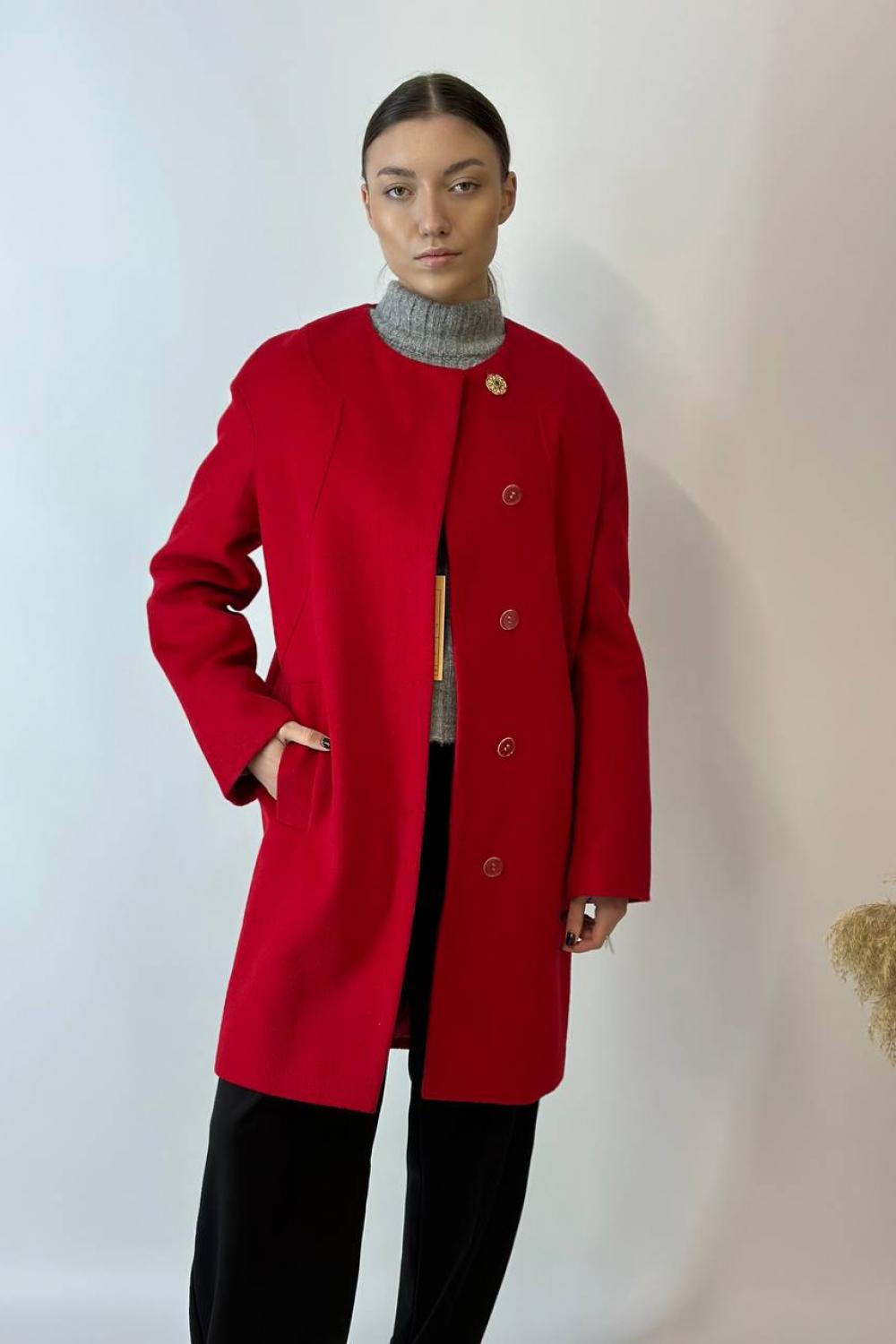 Women's demi-season red woolen coat Mirella moda