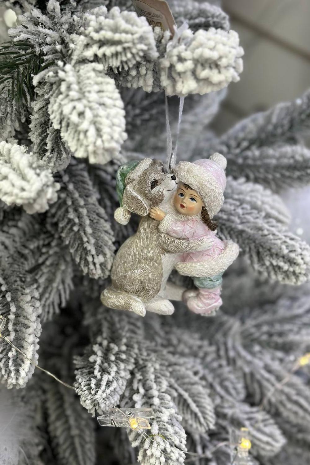 New Year's pendant/ Girl with dog