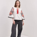 Women's embroidered shirt, white with red embroidery, Petrykivka style