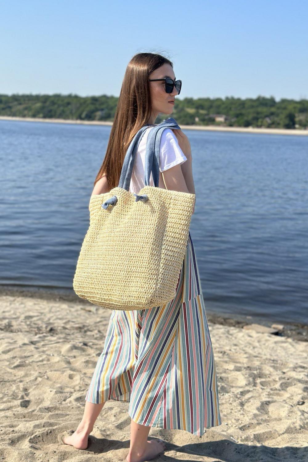 Bag beige from artificial straw L-TO-4017 Moodo