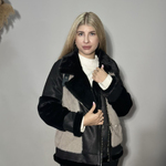 Black and beige eco-fur jacket