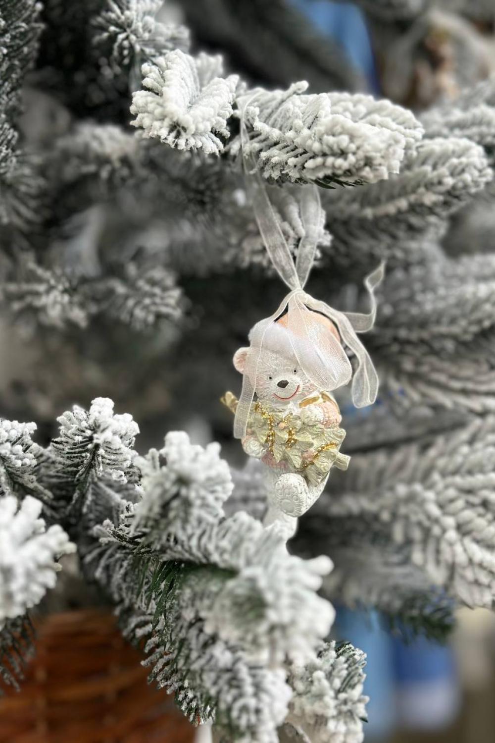 New Year's hanging toy / Teddy bear with a Christmas tree. 9 cm
