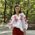 Вишиванка жіноча лляна біла з червоними маками MAXA