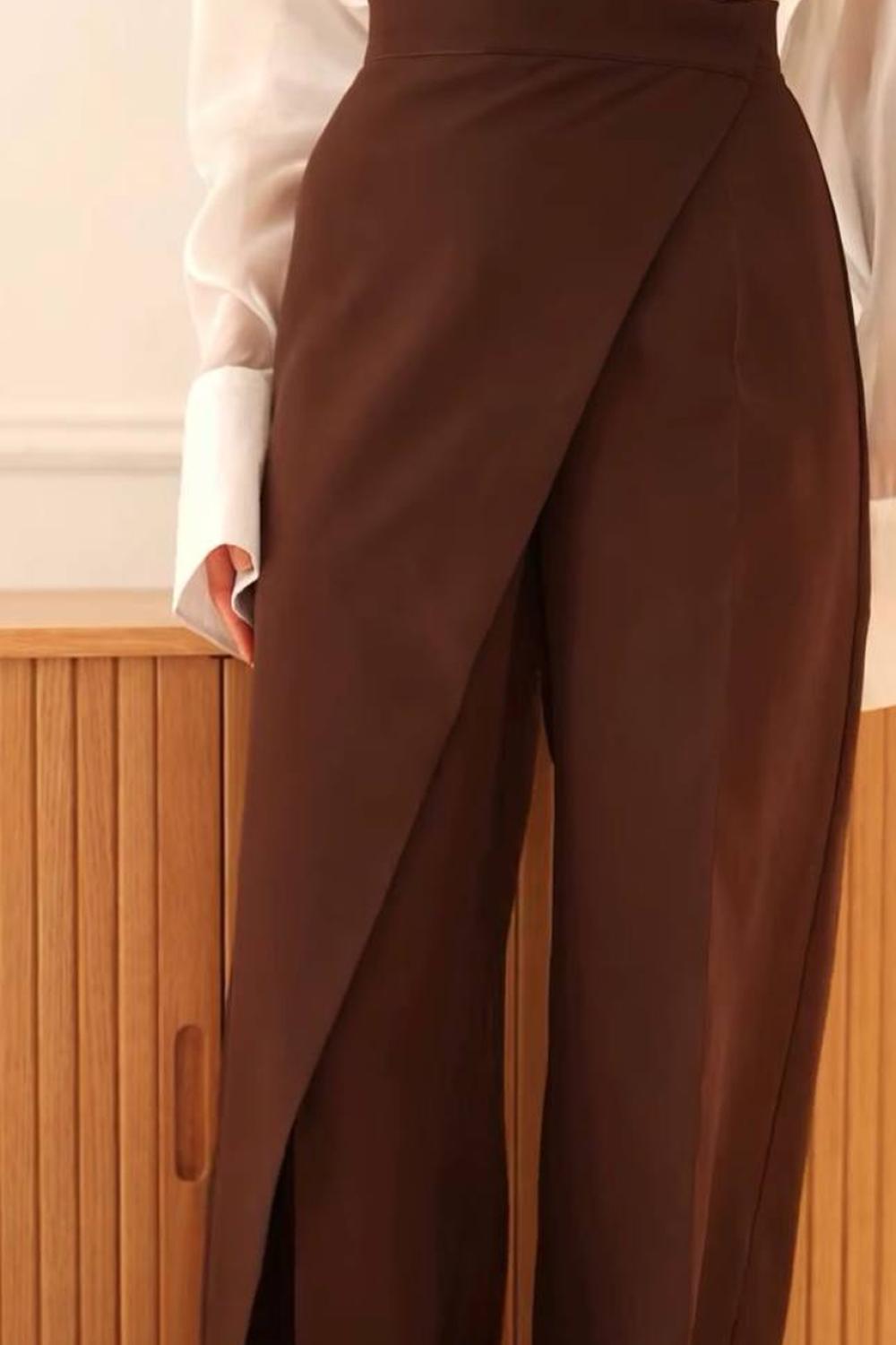 Choco loose-fit pants with a wrap 444_choco