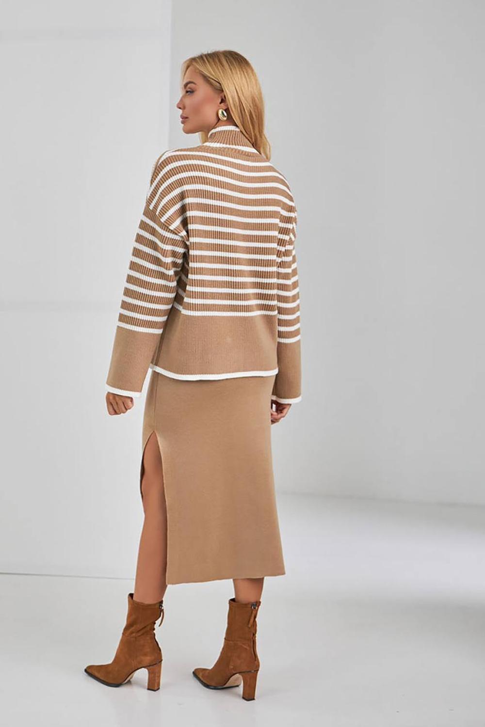 Long striped sweater in mixed yarn with natural fibers