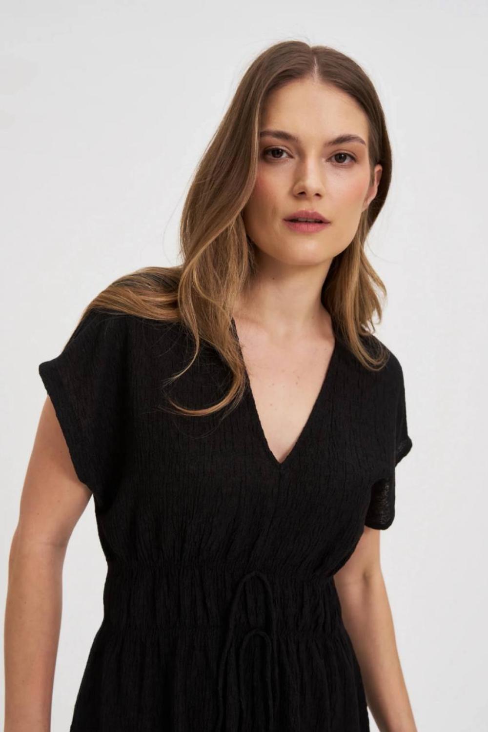 Black crinkled chiffon midi dress