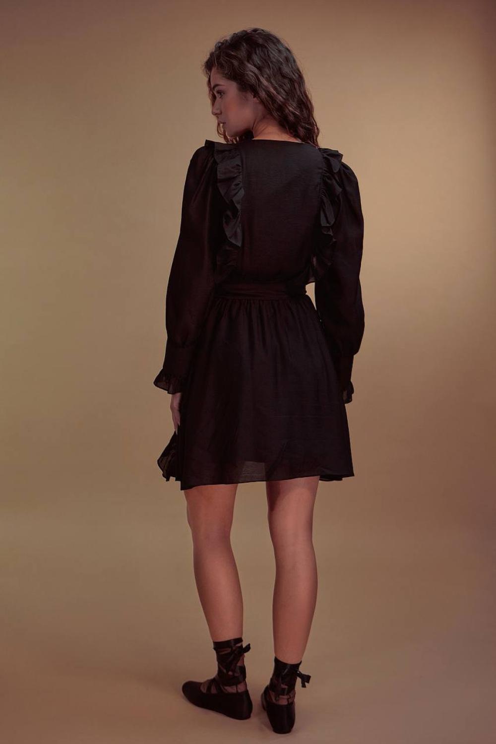 Women's black mini dress with ruffles STIMMA