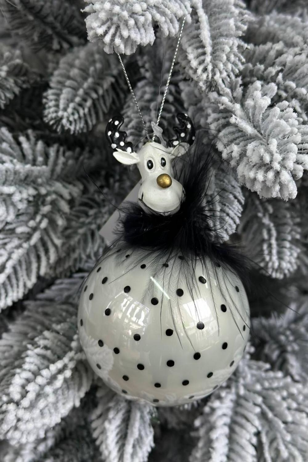 Christmas tree decoration 27 cm made of glass and polystone. Moose are black and white. Peas