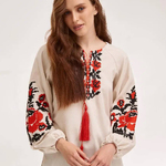 Women's beige embroidered jacket with red embroidery by Ruta MEREZHKA