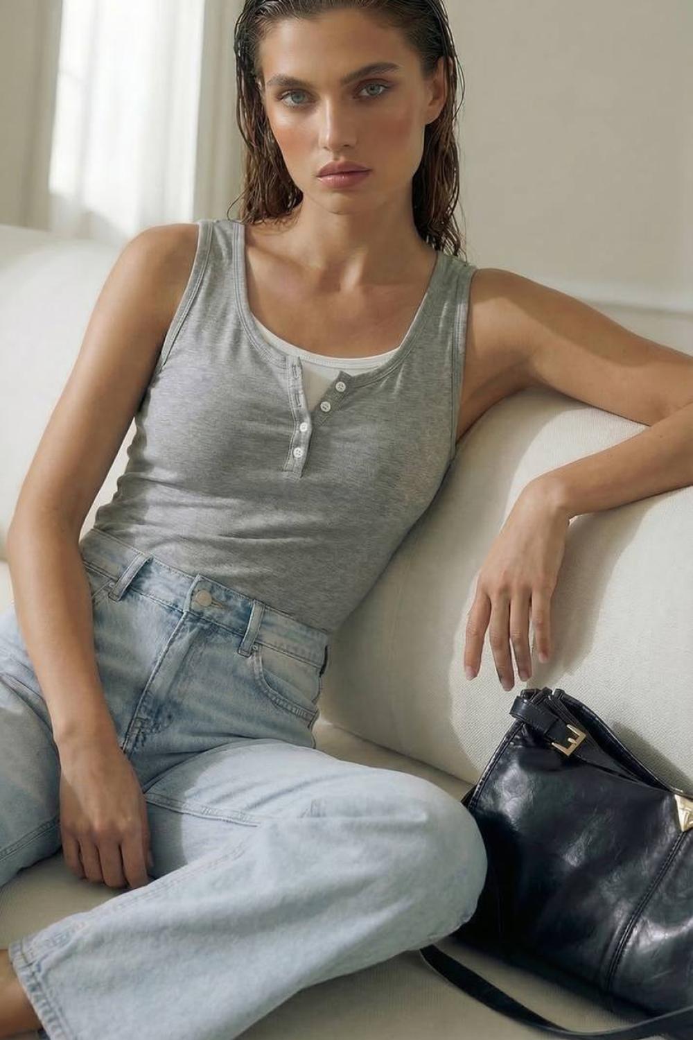 Women's gray T-shirt with white trim 6098_grey