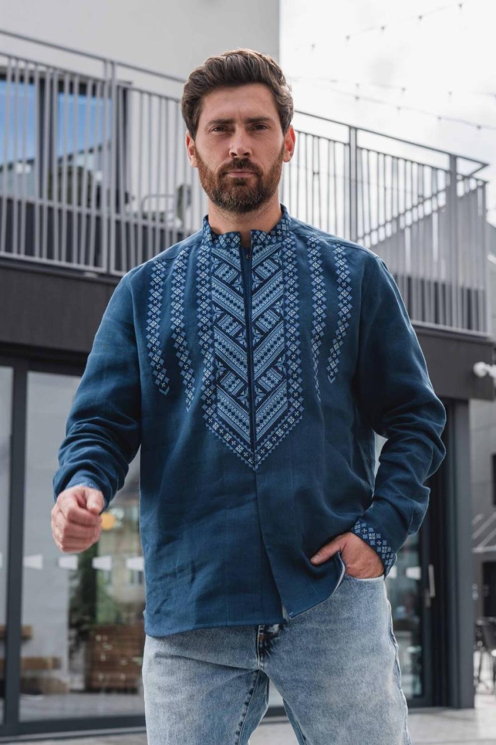 Men's embroidered linen shirt