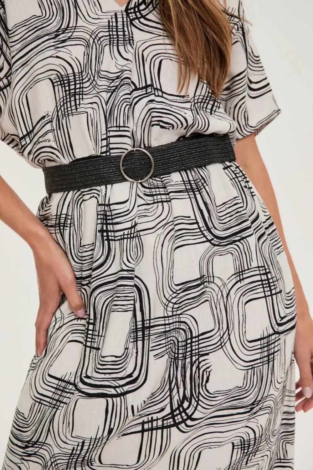 Black and white linen midi dress
