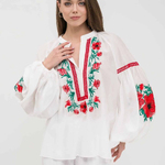 Designer light embroidered blouse with red flowers MAXA