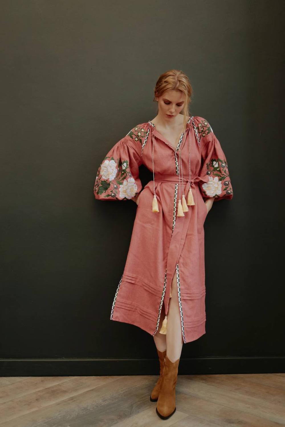 Women's  linen embroidered dress  EMBROIDERED GEM