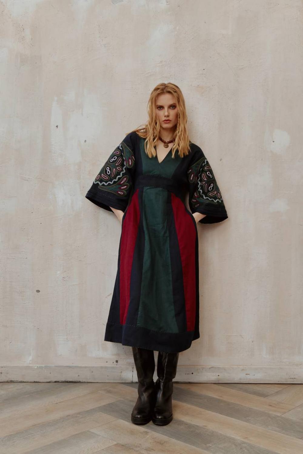 Embroidered blue-green dress Gelena EMBROIDERED GEM