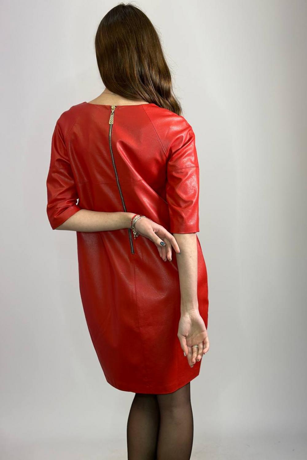 Red dress made of eco-leather L-37 Zaps