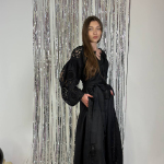 Embroidered GEM women's black Richelieu linen dress