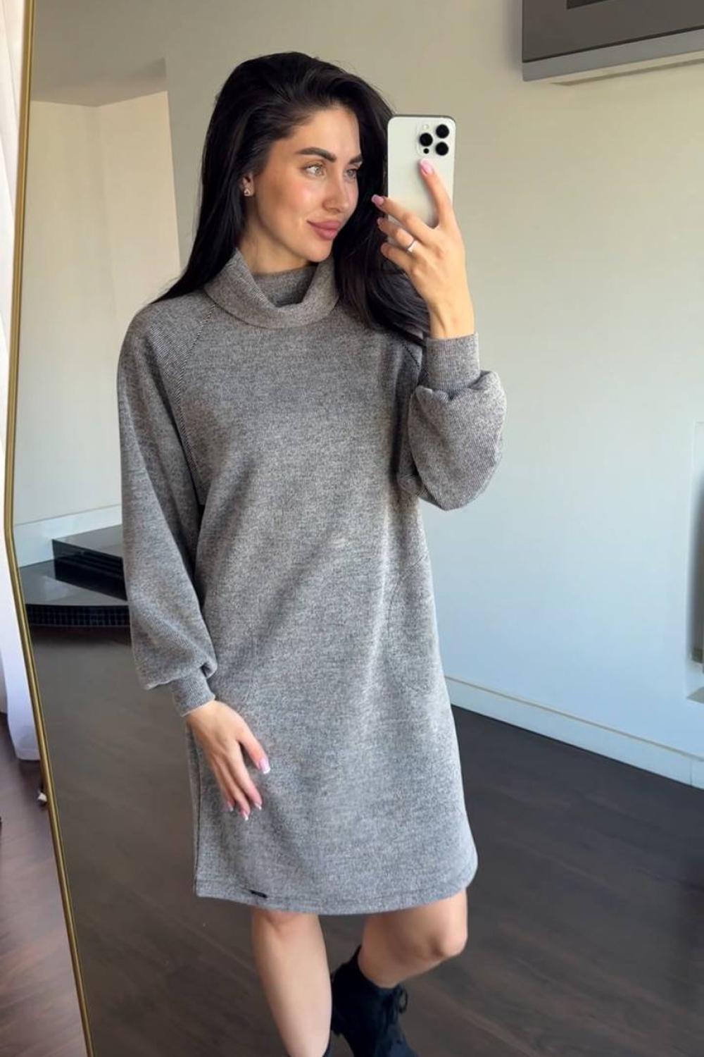 A loose-fitting knitted dress