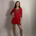 Red knitted embroidered dress M-1040