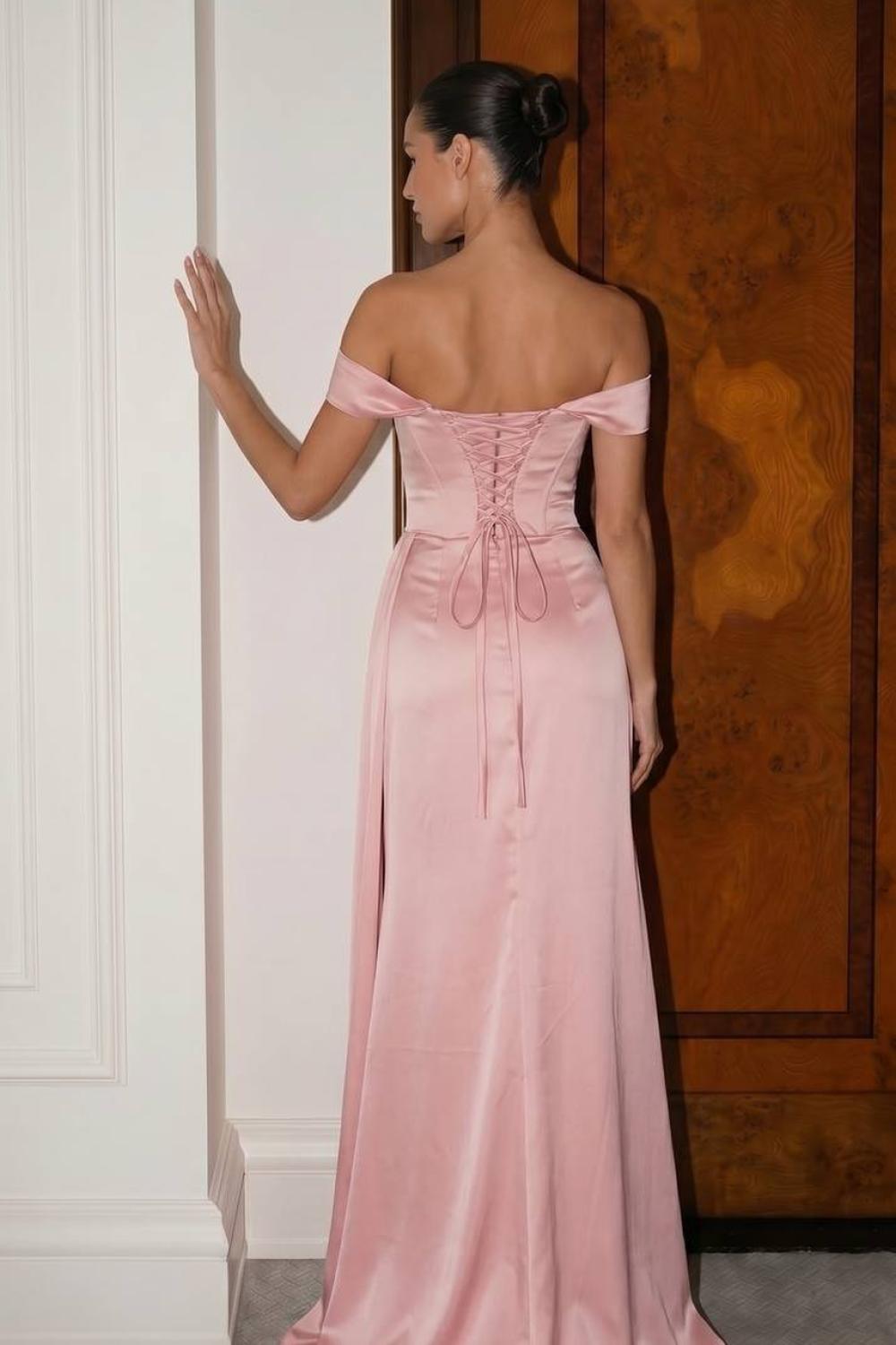 Powder-pink long evening dress 0030