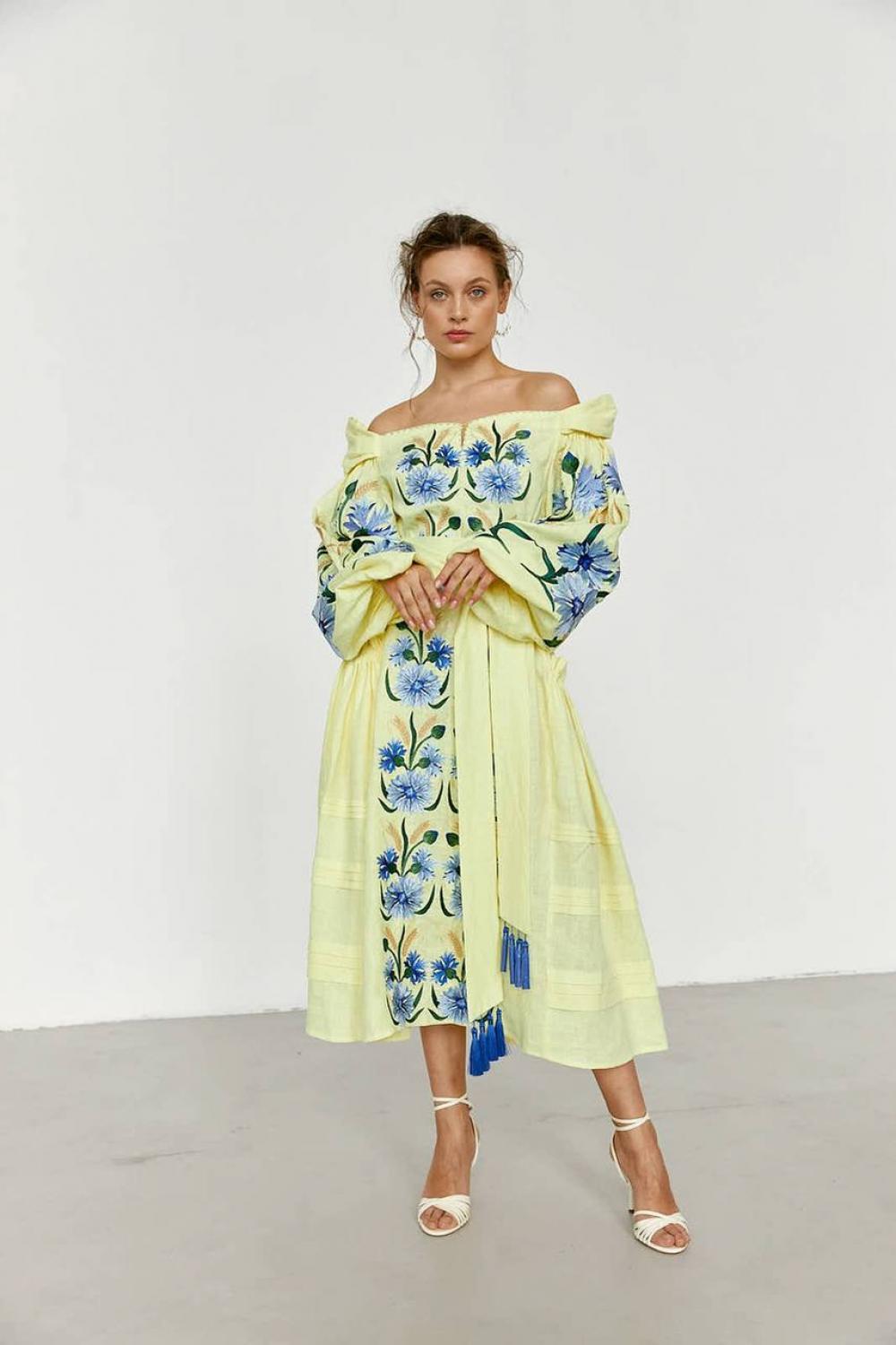 Custom embroidered yellow-blue FREE dress EMBROIDERED GEM