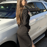 Black midi dress with an asymmetric neckline 6351 AZURI
