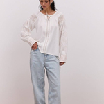 Women's embroidered milk shirt with golden embroidery