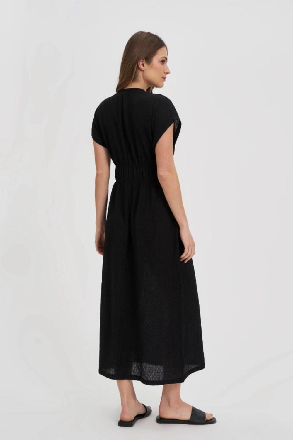 Black crinkled chiffon midi dress