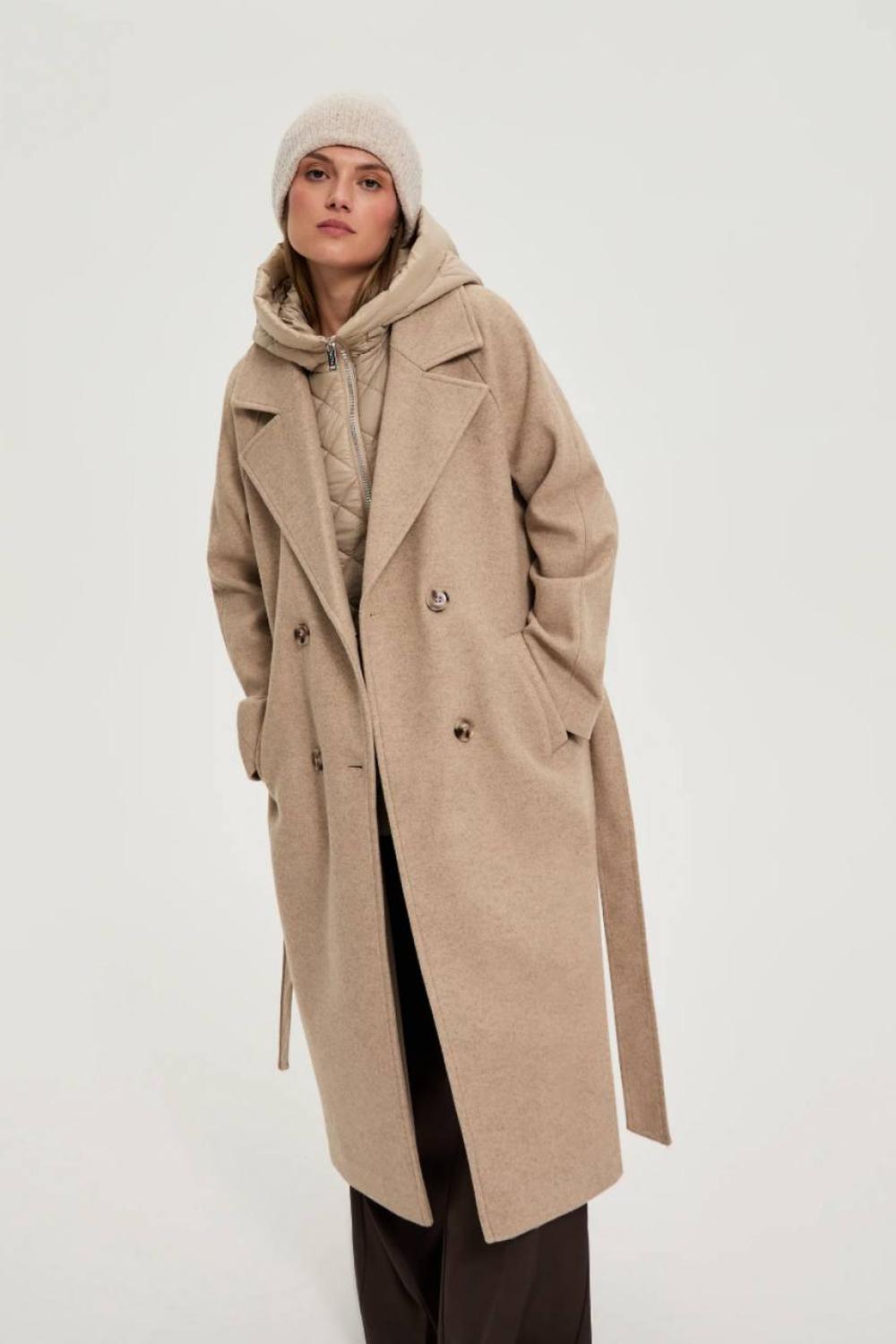 Beige women's coat with hood