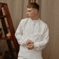 Вишиванка чоловіча лляна біла Білі зорі EMBROIDERED GEM