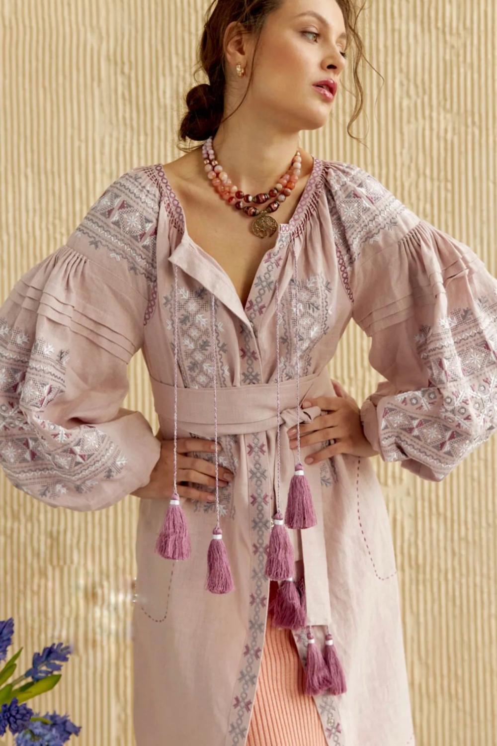 Сукня-вишиванка жіноча лляна рожева Соломія EMBROIDERED GEM