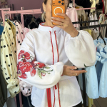 Women's white embroidered shirt with red embroidery Orchid