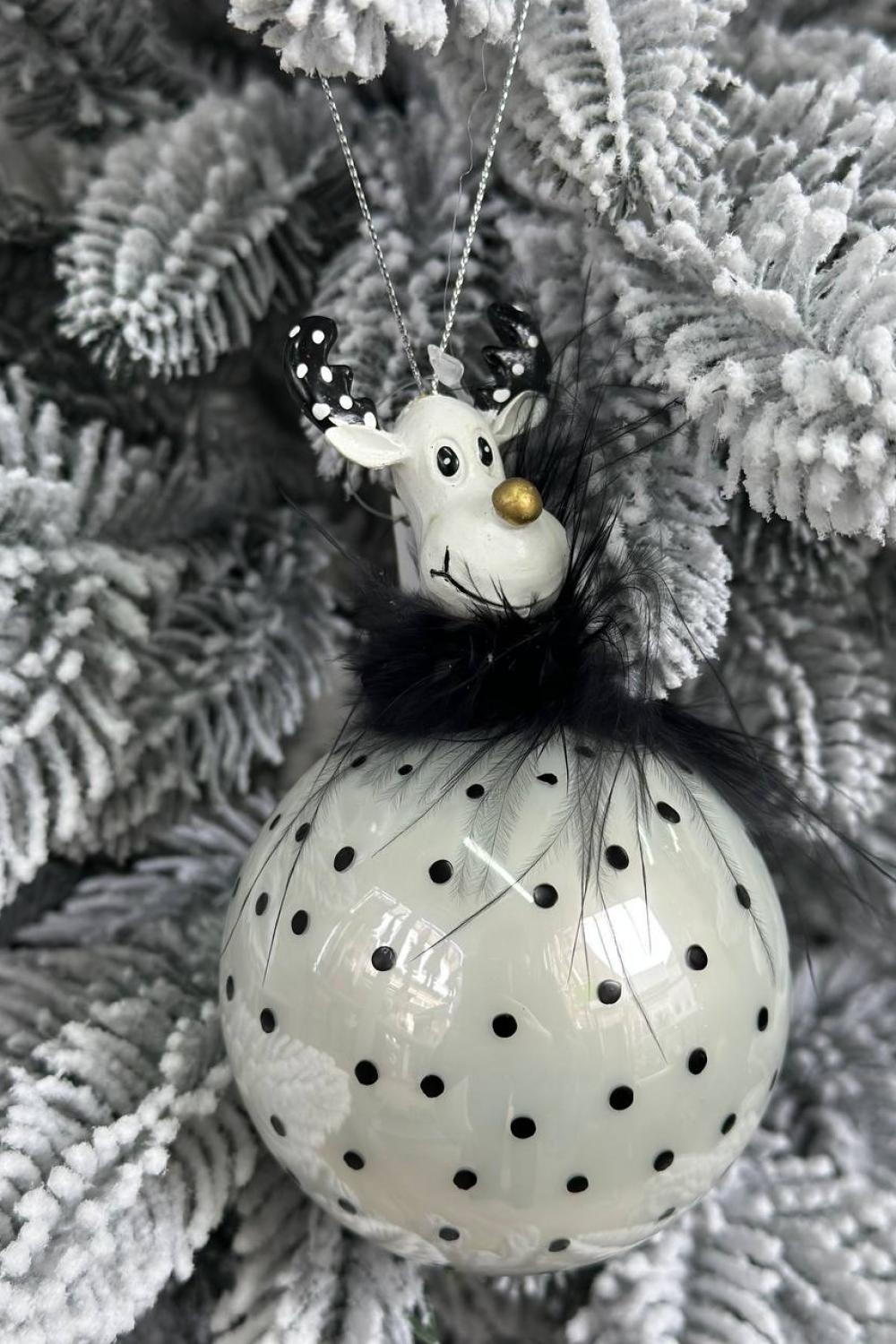 Christmas tree decoration 27 cm made of glass and polystone. Moose are black and white. Peas