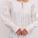 Women's embroidered milk shirt with golden embroidery