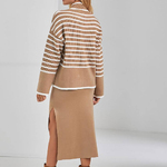 Long striped sweater in mixed yarn with natural fibers