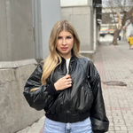 Black bomber jacket made of eco-leather
