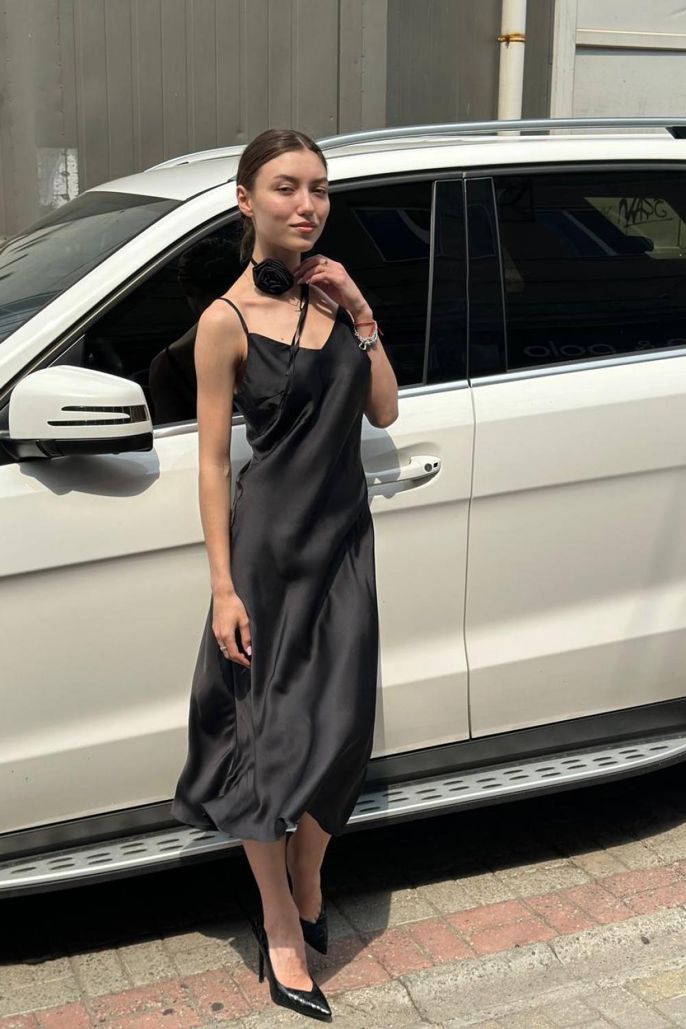 Dress in linen style black ARTMON